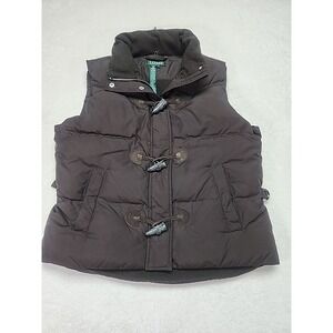 Lauren Ralph Lauren Down Quilted Vest Womens Medium Brown‎ Fleece Lined Toggle